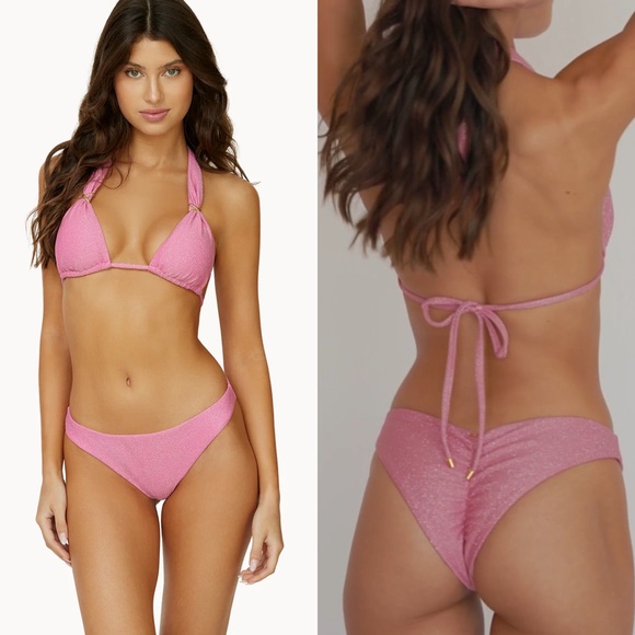NEW PQ SWIM BASIC RUCHED BOTTOMS PINK SHINE Small - Picture 1 of 10